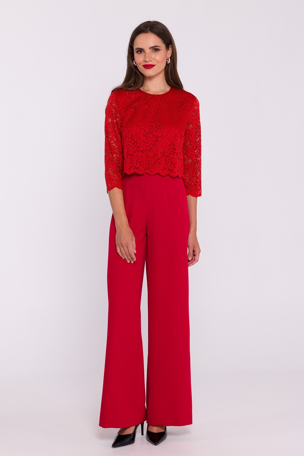 Stylove Woman's Lace detail jumpsuit - red