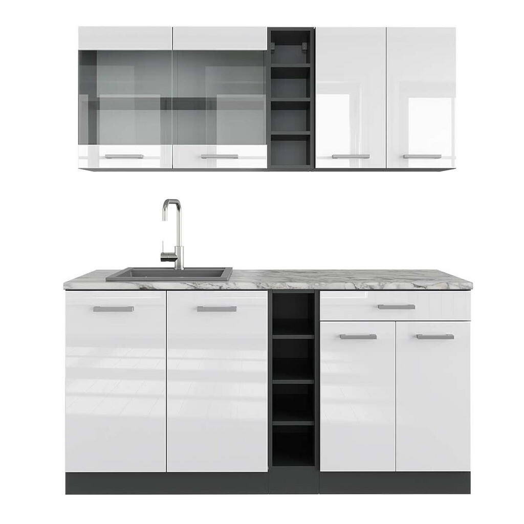 Vicco JEDNOTKOVÁ KUCHYNĚ R-Line Bílý vysoký lesk/antracit 160 cm , PD Mramor