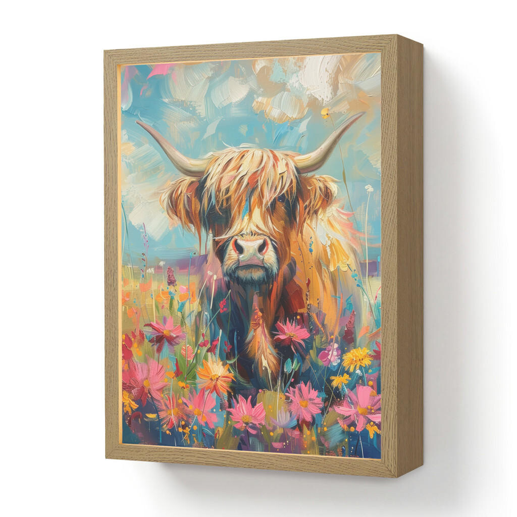 OnlyWow NÁSTĚNNÁ LAMPA S AKUMULÁTOREM Skotský horal - Příroda - Barevné - Květiny 30x40 cm