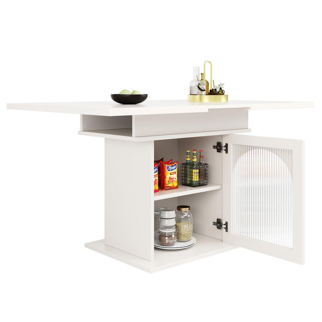 Redom JÍDELNÍ stůl 110-140/80/76 cm s rozkládací deskou a úložným prostorem, MDF a sklo, Bílá