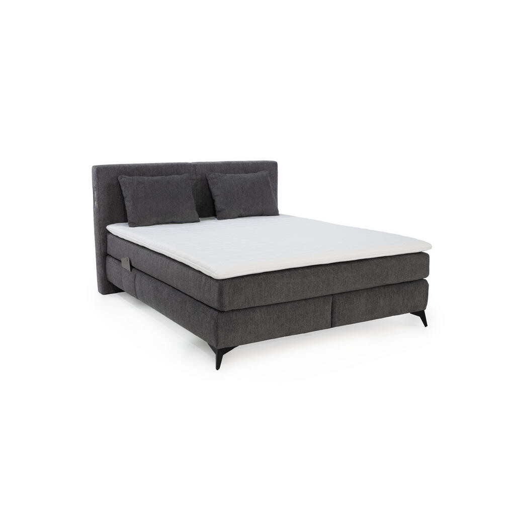 luma-home POSTEL s boxspringem 160 × 200 cm, 7zónová matrace s kapesními pružinami typu „tonneau“ H4, topper, ženilka tmavě šedá / 20043