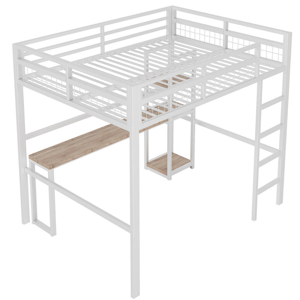 KOMHTOM PATROVÁ POSTEL 140 x 200 cm, ocelový rám, s USB a Type-C, madlem, žebříkem, bez matrace, bílá
