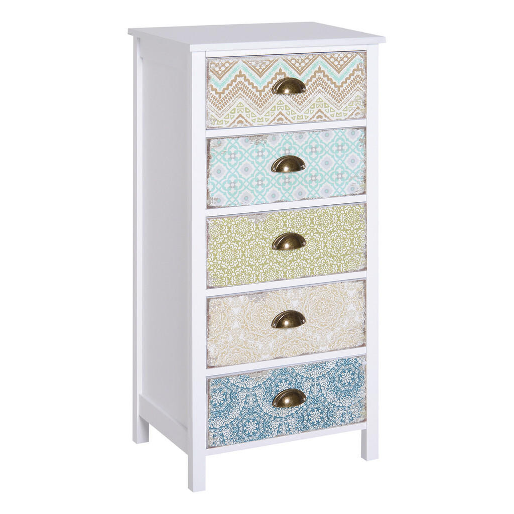 HOMCOM KOMODA s 5 zásuvkami Zásuvková komoda Skříň Shabby Chic Barevná