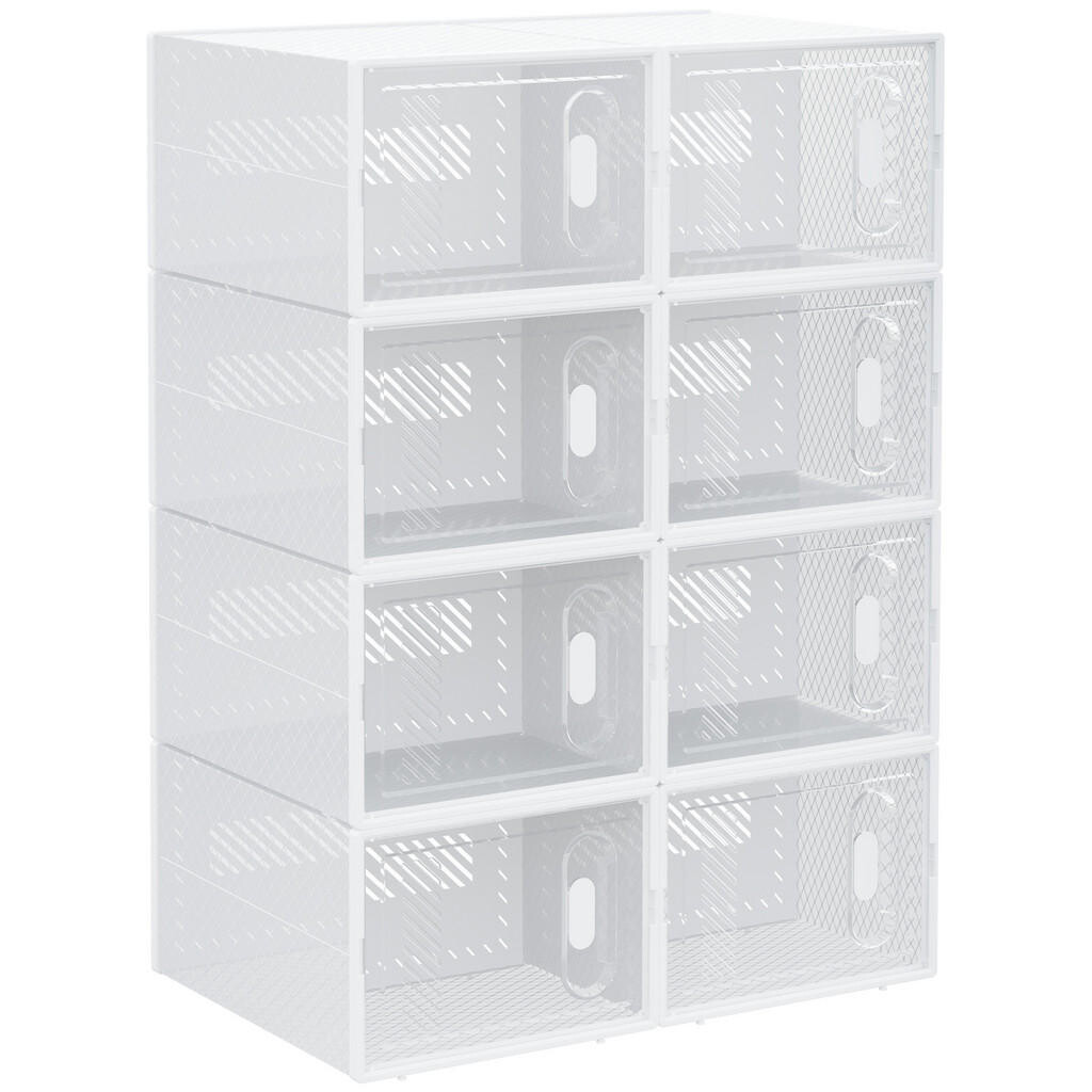 HOMCOM DIY box na boty s 8 přihrádkami, balení 8 kusů, průhledné krabice na boty