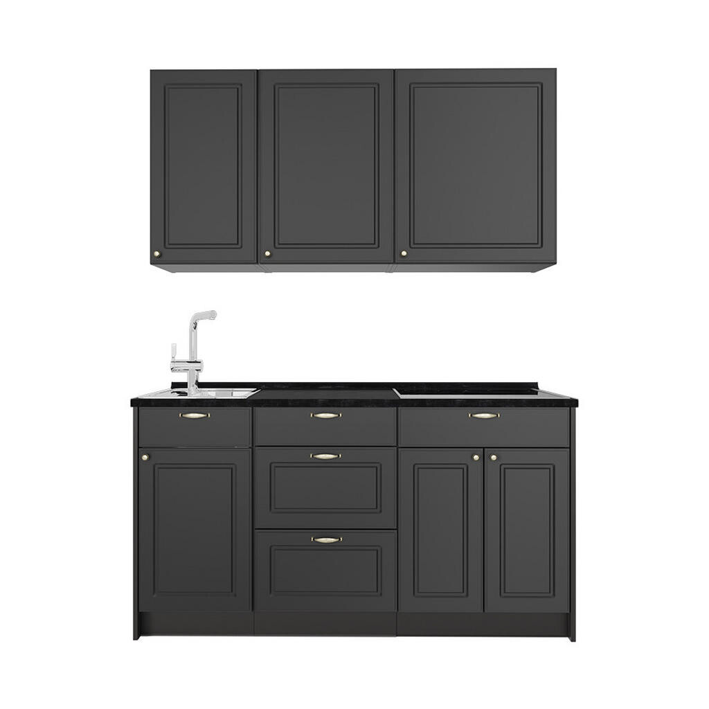 Vicco JEDNOTKOVÁ KUCHYNĚ Fame-Line, Anthrazit-Gold Landhaus/Antracit, 150 cm, PD Antracit