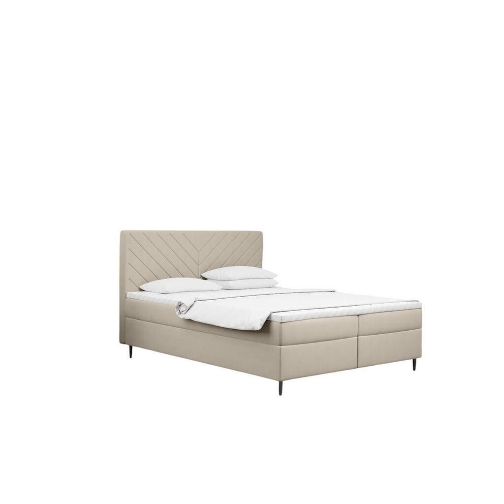 Kaiser Möbel KONTINENTÁLNÍ POSTEL s úložným prostorem, matrací a topperem RUGIA tkanina Velvet Ecru 180x200 cm H2-Pocket