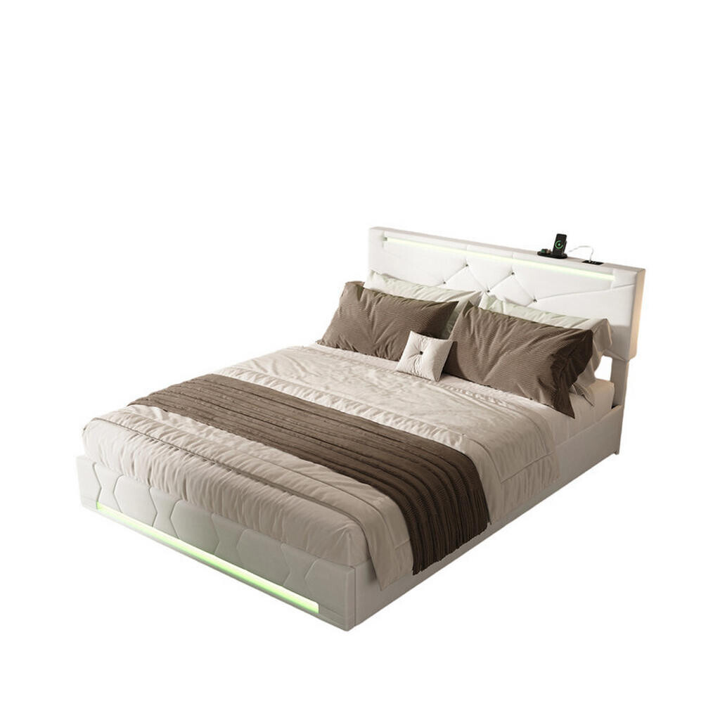 SHOPENTRA ČALOUNĚNÁ postel 140x190 Béžová látka LED