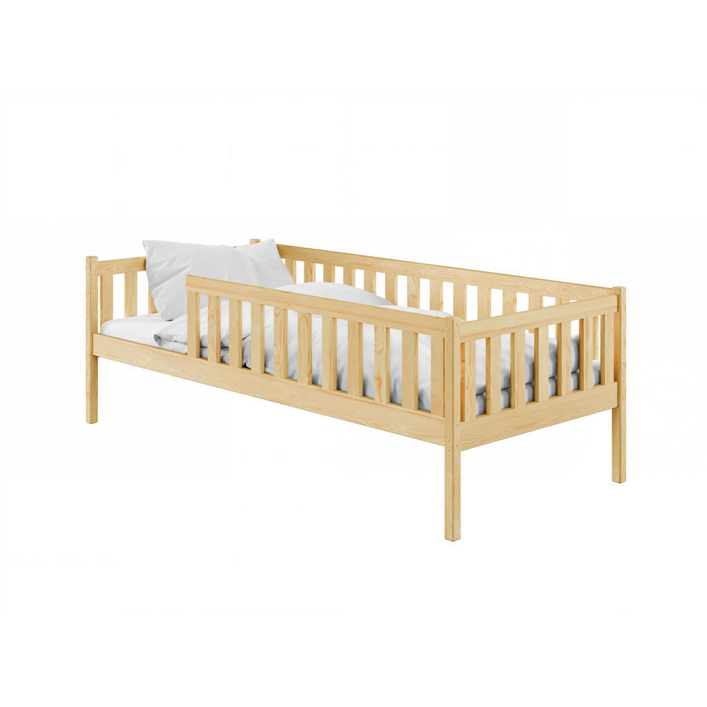 Kids Collective DĚTSKÁ POSTEL s bezpečnostní zábranou proti pádu, roštem a matrací 80x160 v přírodní barvě