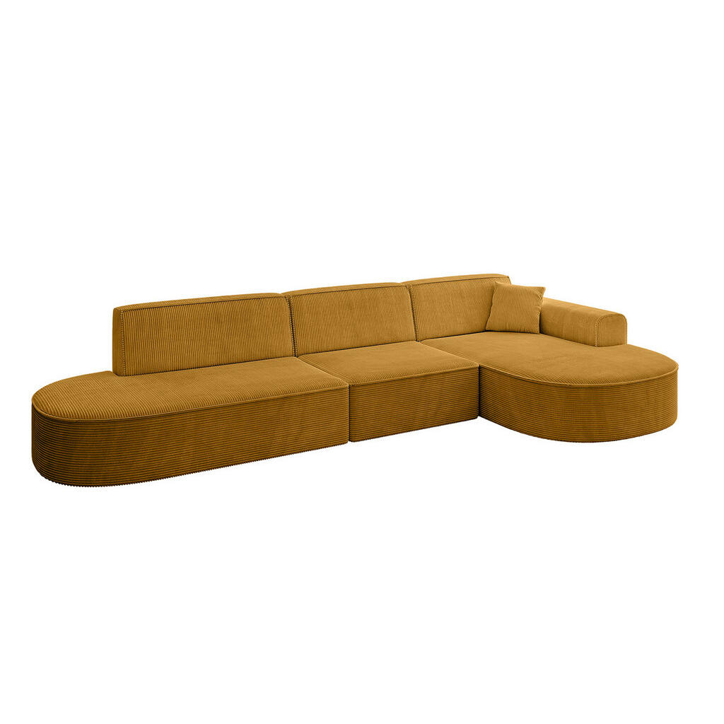 ALTDECOR ROHOVÁ SEDACÍ SOUPRAVA s otomanem vpravo MARI-L2 – 328 × 171 × 79 cm, hořčicově žlutá barva manšestru