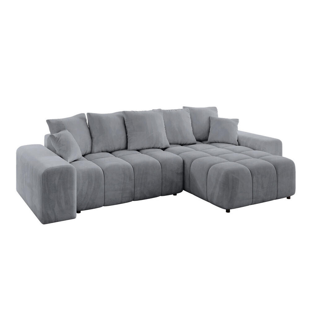 ALTDECOR ROHOVÁ SEDACÍ SOUPRAVA s otomanem vpravo ENIL-L 297x189x68 světle šedý velur