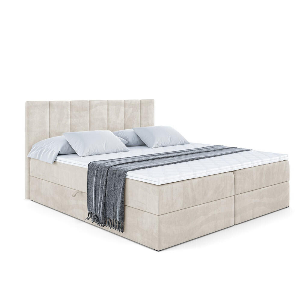 ALTDECOR AMERICKÁ postel s matrací H3 a lamelovým roštem – MOETI – 160 × 200 cm, ecru