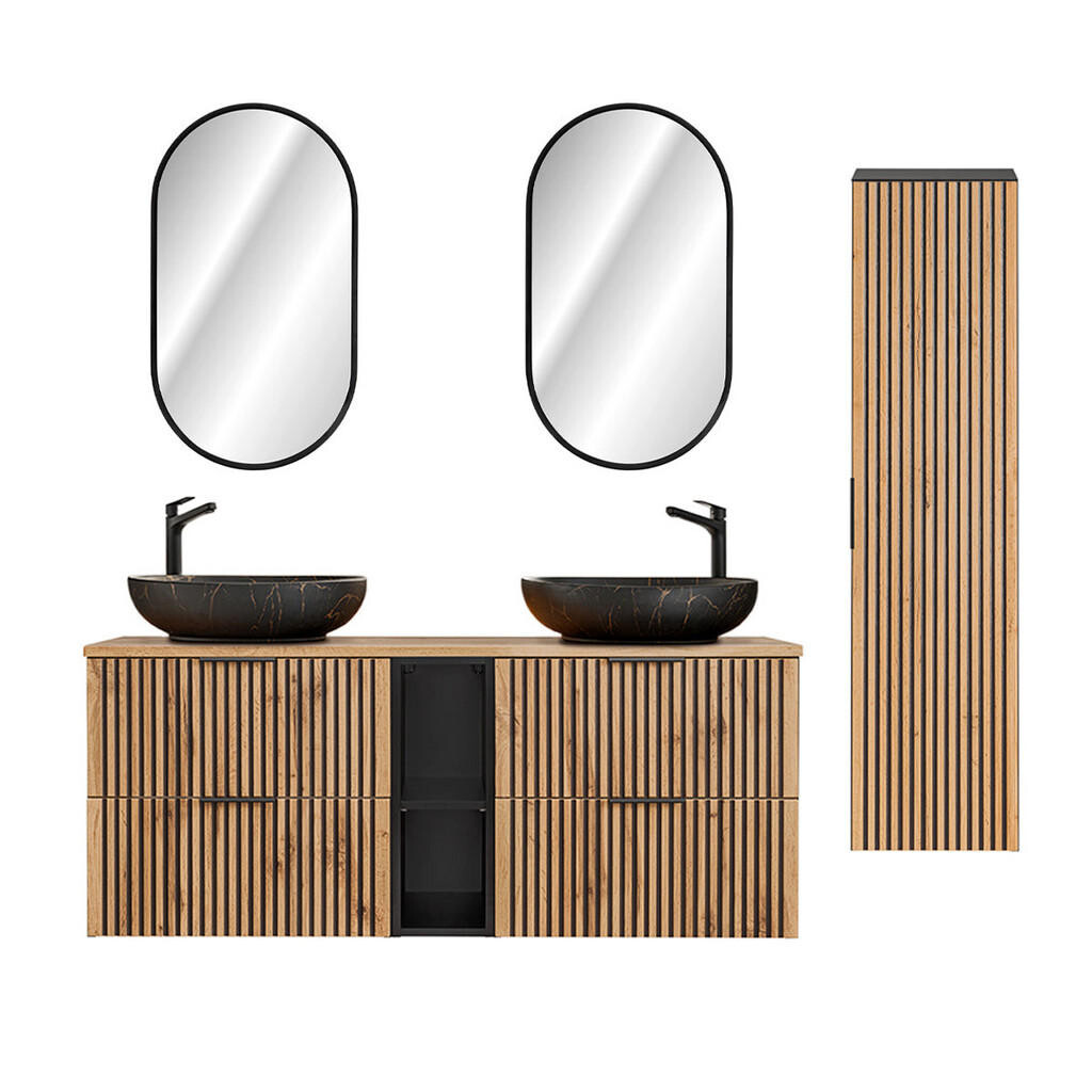 Petits-meubles KOUPELNOVÝ NÁBYTEK 140.6cm Gaia 2er-Set Dubové dřevo a černá barva