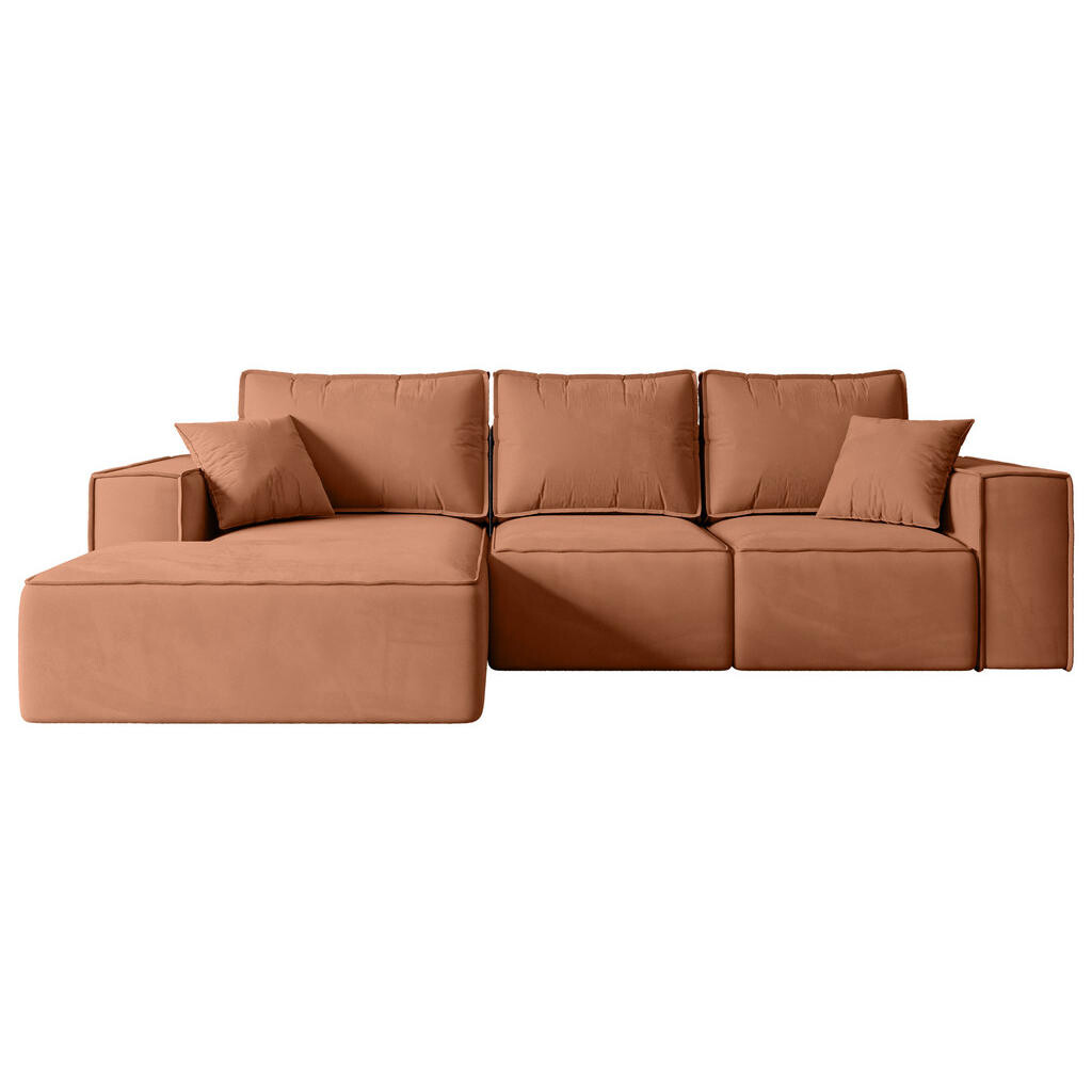 ALTDECOR ROHOVÁ SEDACÍ SOUPRAVA s funkcí lůžka a úložným prostorem SERRA-L-S – 266 × 161 × 87 cm, meruňková barva, velur