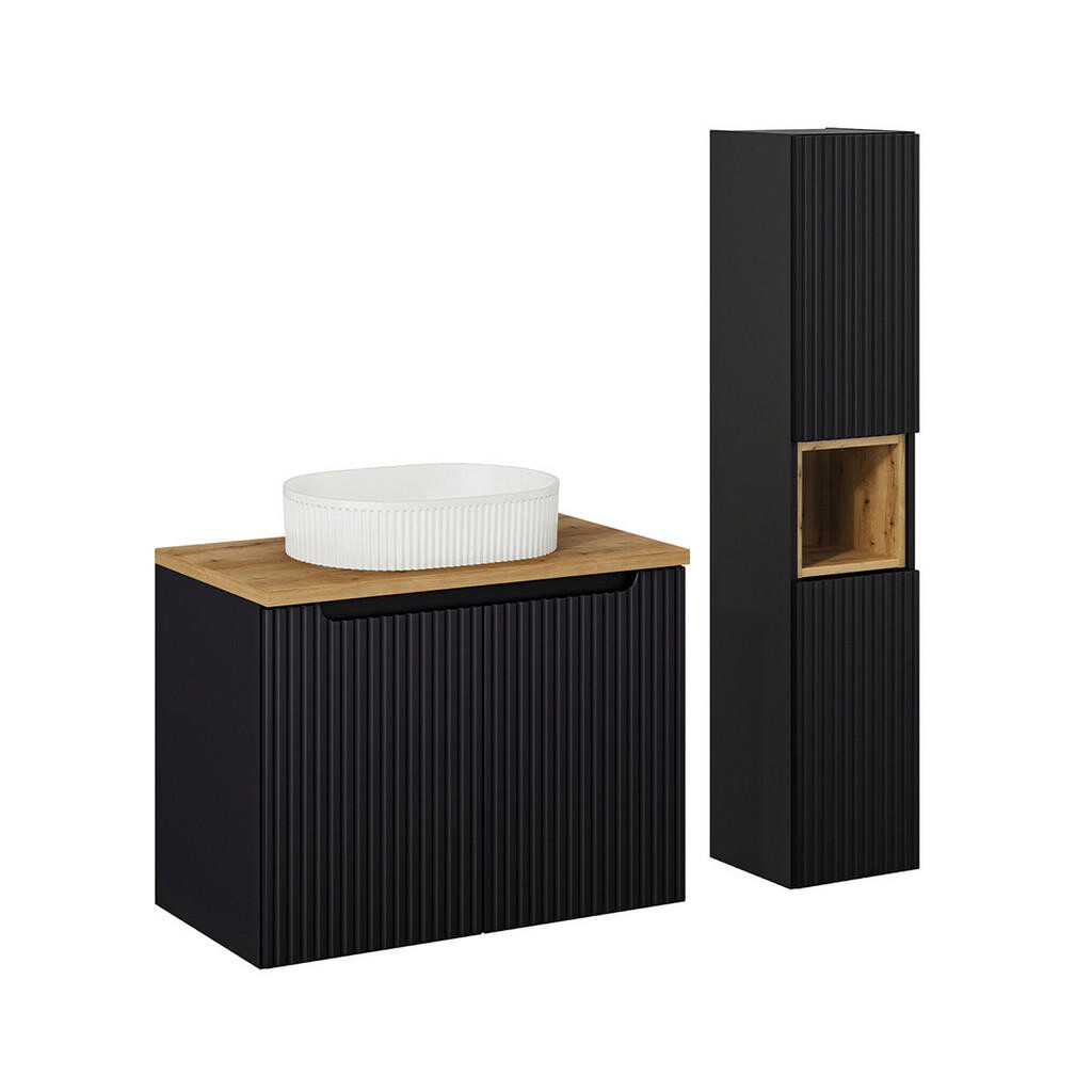 Petits-meubles KOUPELNOVÝ NÁBYTEK 80cm Riva 2er-Set Černá a dřevěná