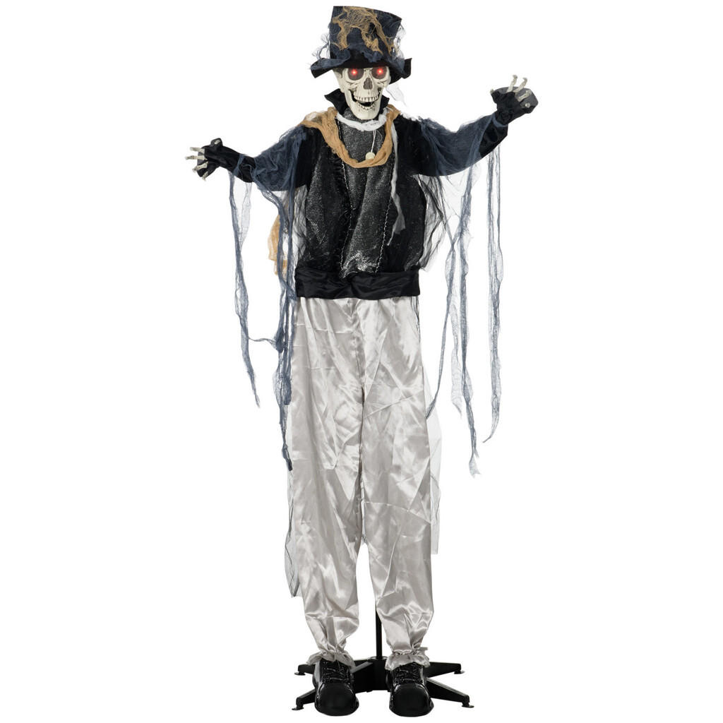HOMCOM HALLOWEEN dekorace 178 cm kostlivec ženich s hororovými zvuky, svítícíma očima