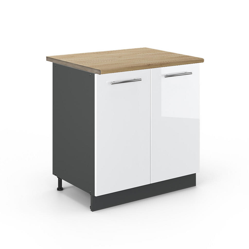 Vicco SPODNÍ SKŘÍŇKA KUCHYŇSKÉ LINKY Fame-Line, Bílá vysoký lesk/Antracit, 80 cm pracovná doska Dub Goldkraft