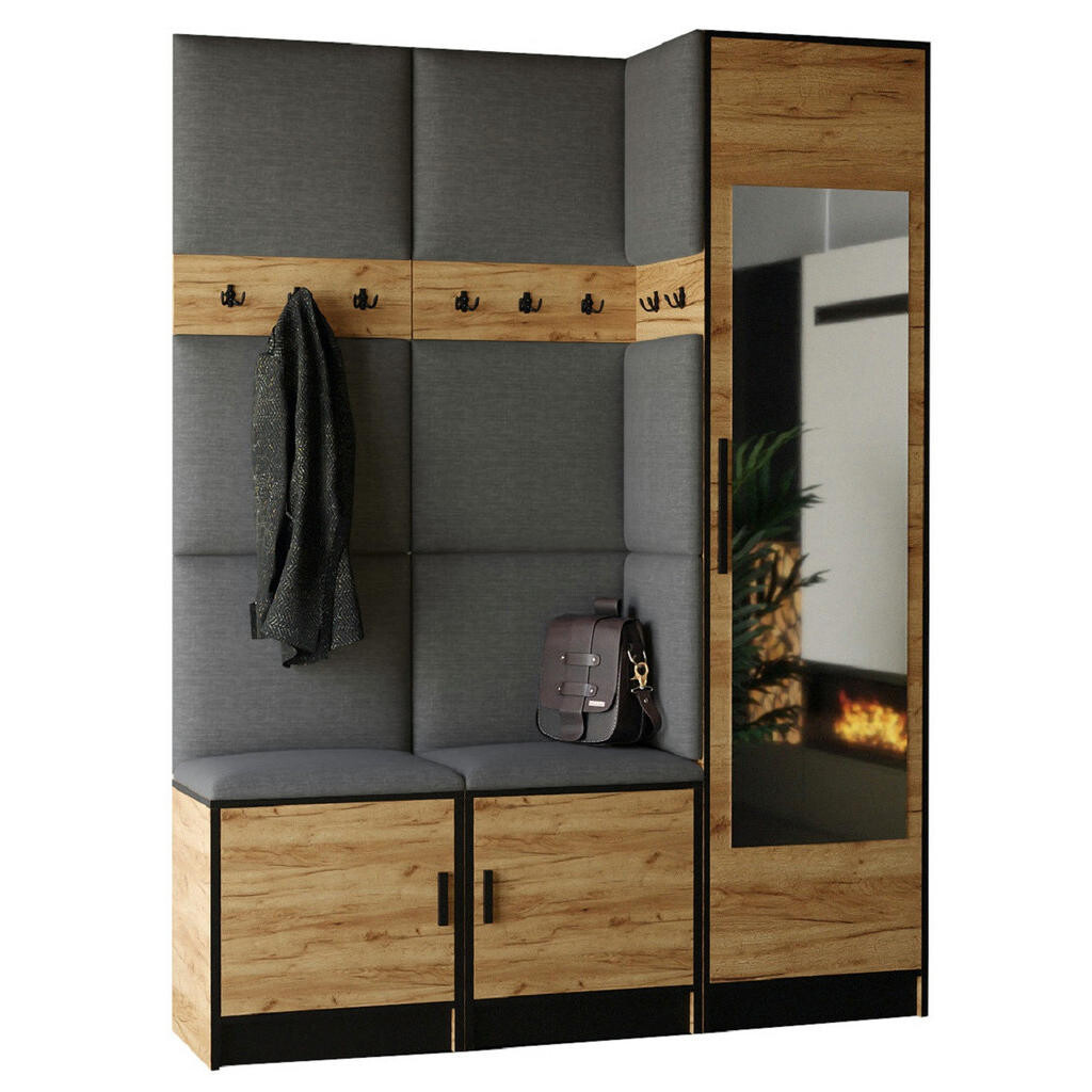 Kier Furniture PŘEDSÍŇOVÁ STĚNA ROJ 20 - 159,6x205x39cm Dub Craft & šedá látka