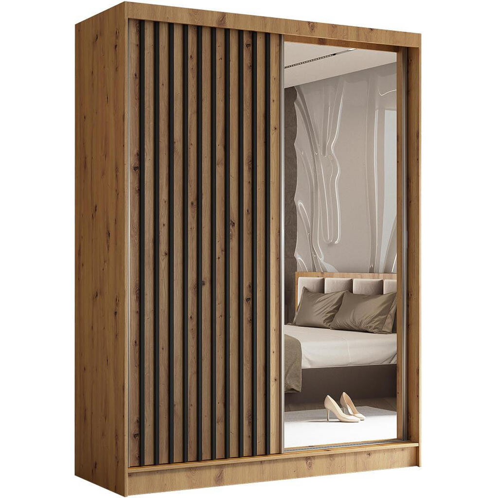 Beautysofa SKŘÍŇ s posuvnými dveřmi Helix 160/216/61 dub Artisan + černá