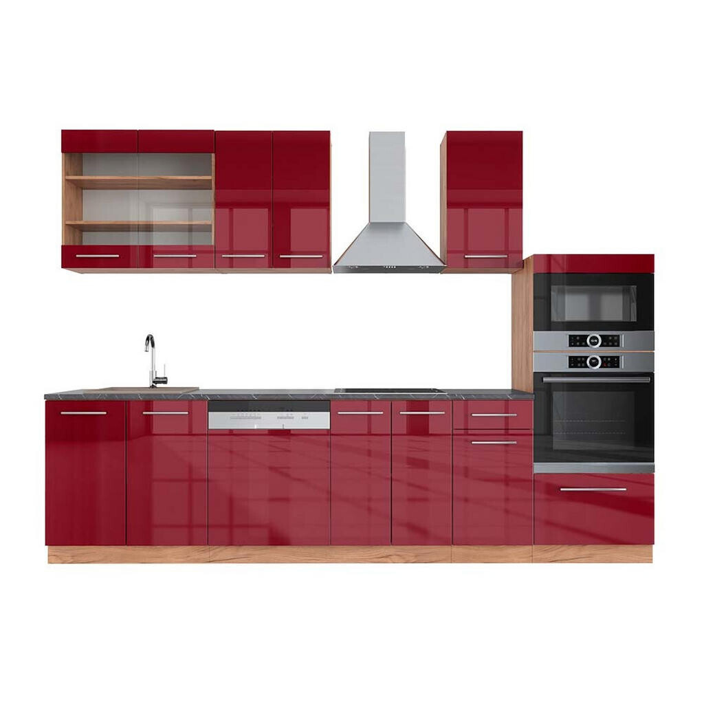 Vicco KUCHYŇSKÝ KOUT Fame-Line Bordeaux vysoký lesk/zlatý dub 300 cm s vysokou skříní, PD Antracit