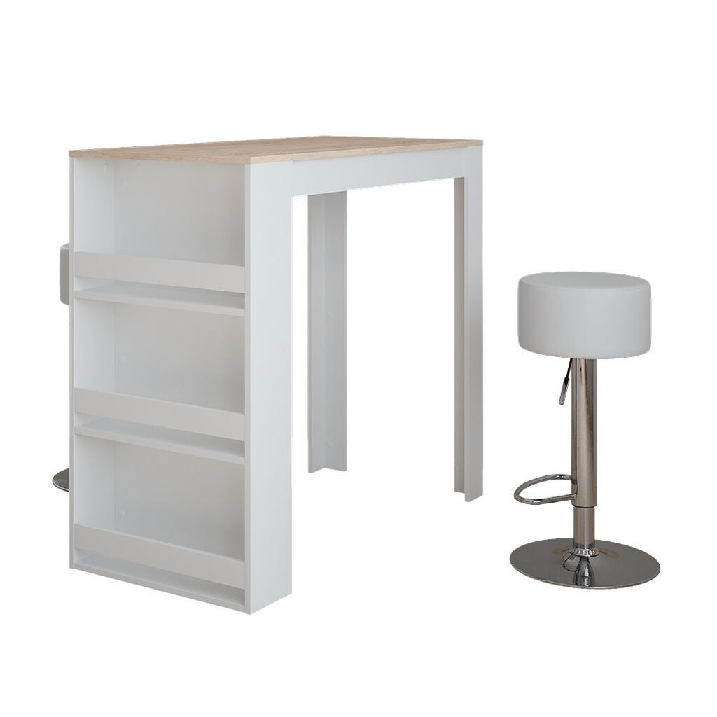 Vicco STOJACÍ BAROVÝ STŮL SE ŽIDLEMI Repose Bílá/Sonoma 57 x 117 cm se 2 barovými stoličkami