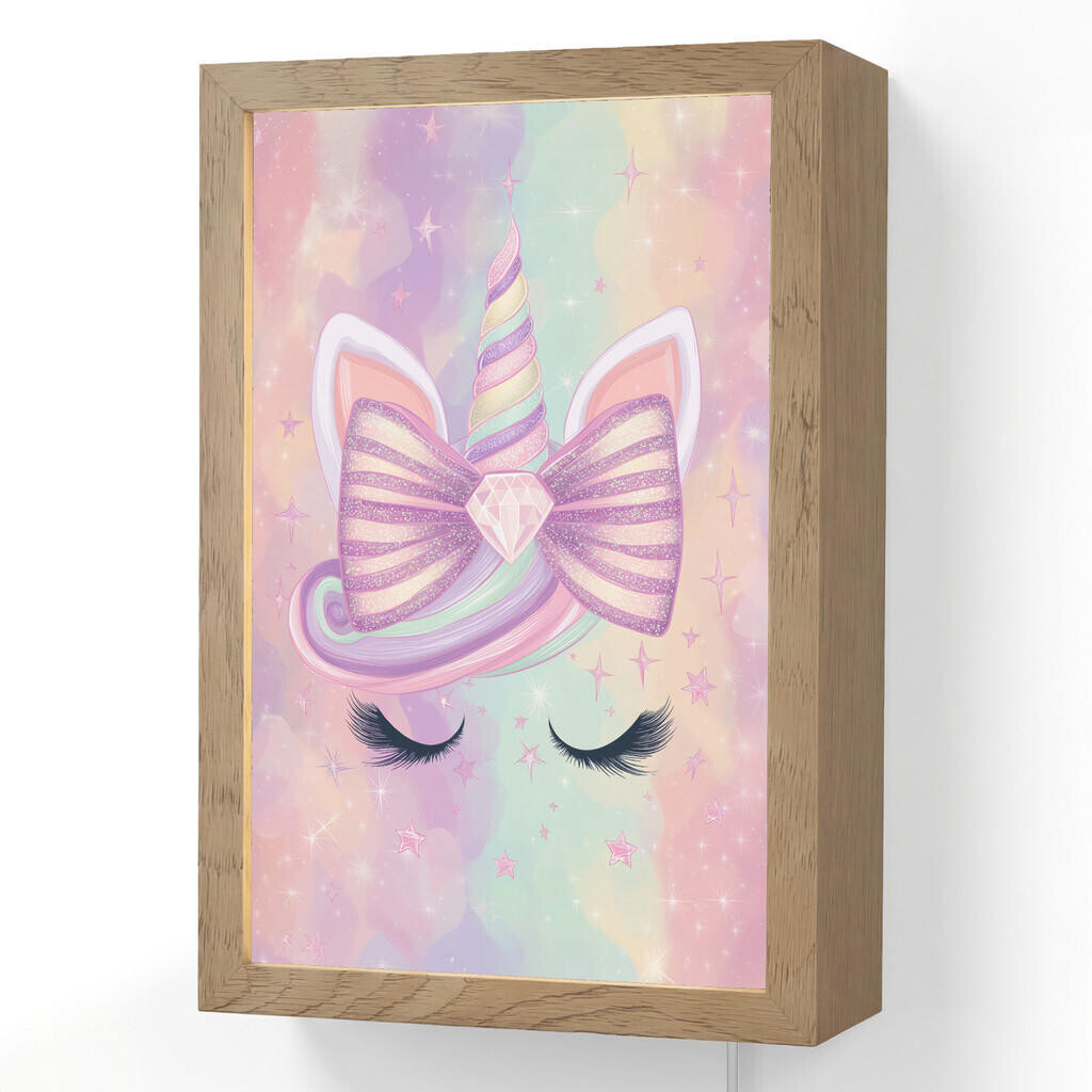 OnlyWow NÁSTĚNNÁ LAMPA Jednorožec - Třpytky - Duha - Pastelové barvy 20x30 cm