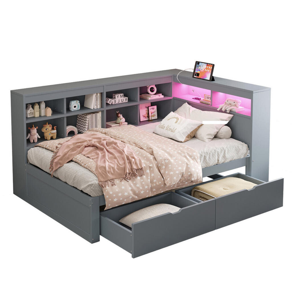 Redom POSTEL 90/200 cm s USB portem, LED osvětlením a úložným prostorem, Šedá