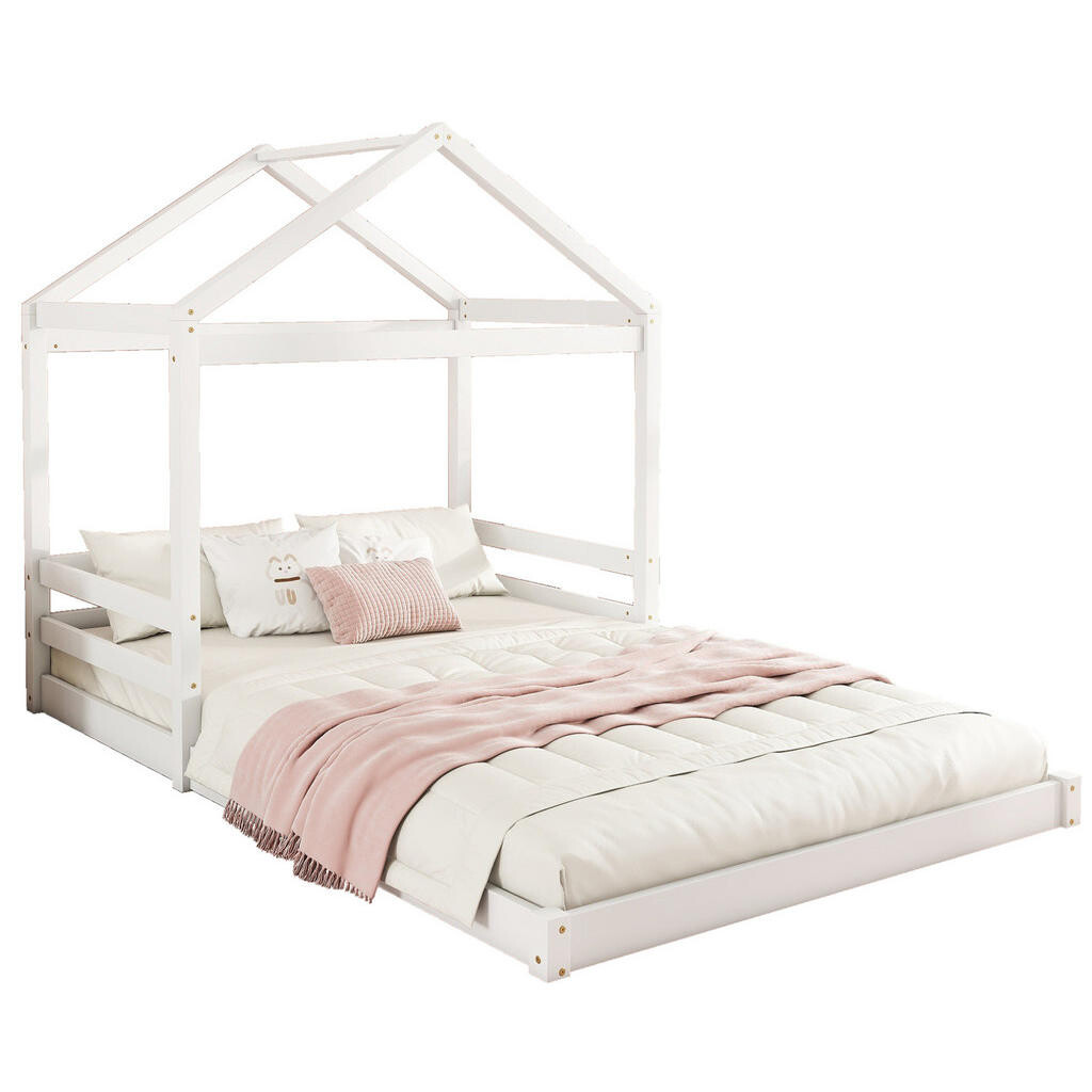 OKWISH DĚTSKÁ postel domeček 140/200 cm bílá z borovice s lamelovým roštem