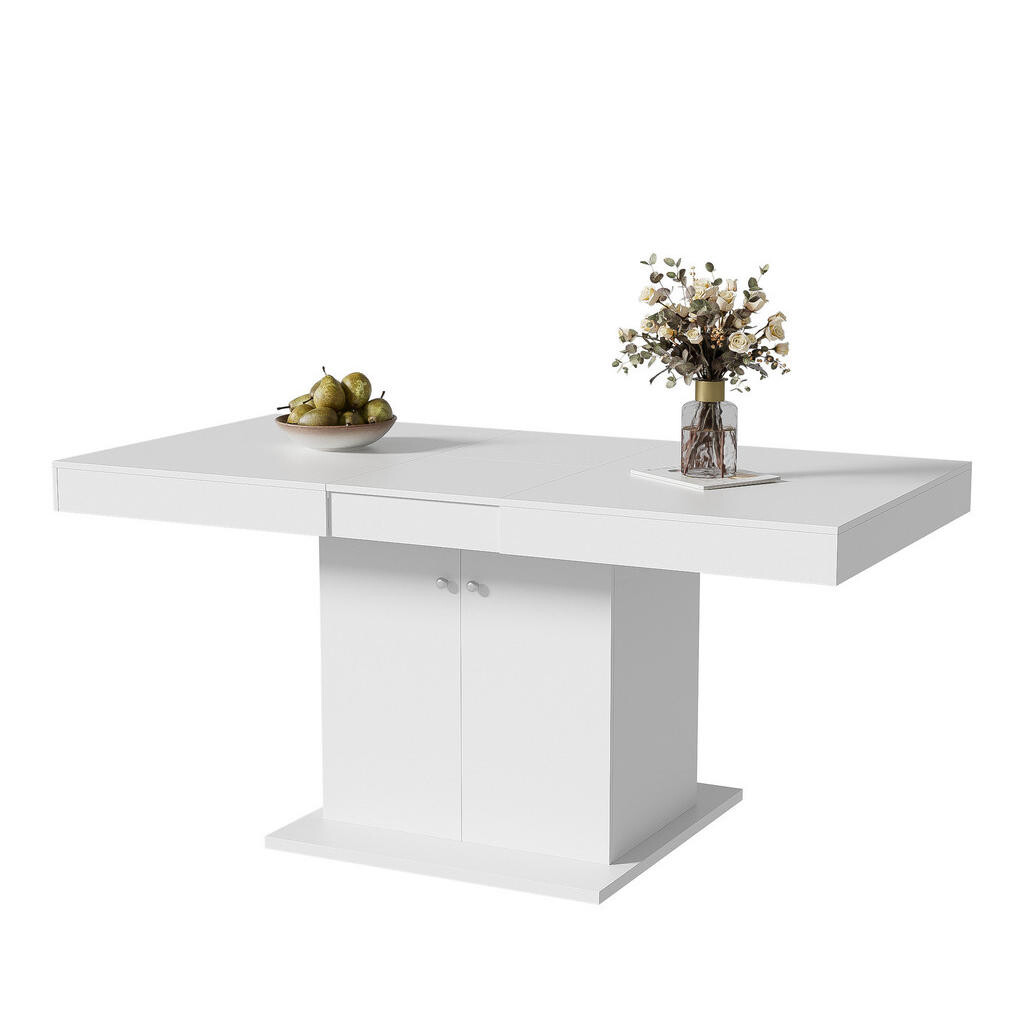 OKWISH JÍDELNÍ stůl 140/180/80/76 cm bílý z dřevotřísky s úložným prostorem a rozkládací deskou
