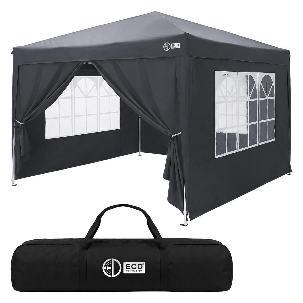 ECD-Germany POP UP PAVILON 3x3 m antracitový skládací pavilon, vodotěsný, stabilní, se 4 bočními stěnami