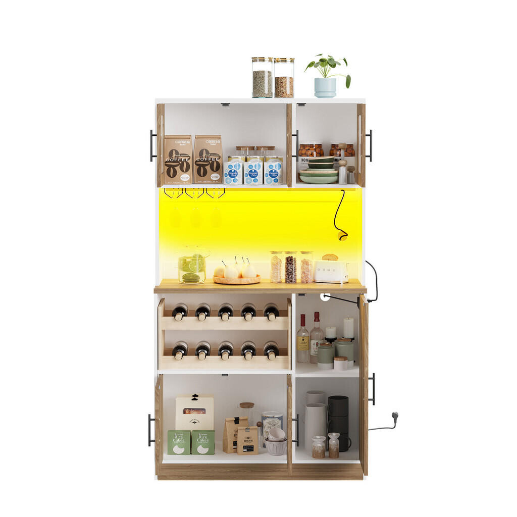 OKWISH KUCHYŇSKÁ skříň 100/40/180 cm bílá a přírodní z MDF s LED osvětlením a zásuvkou