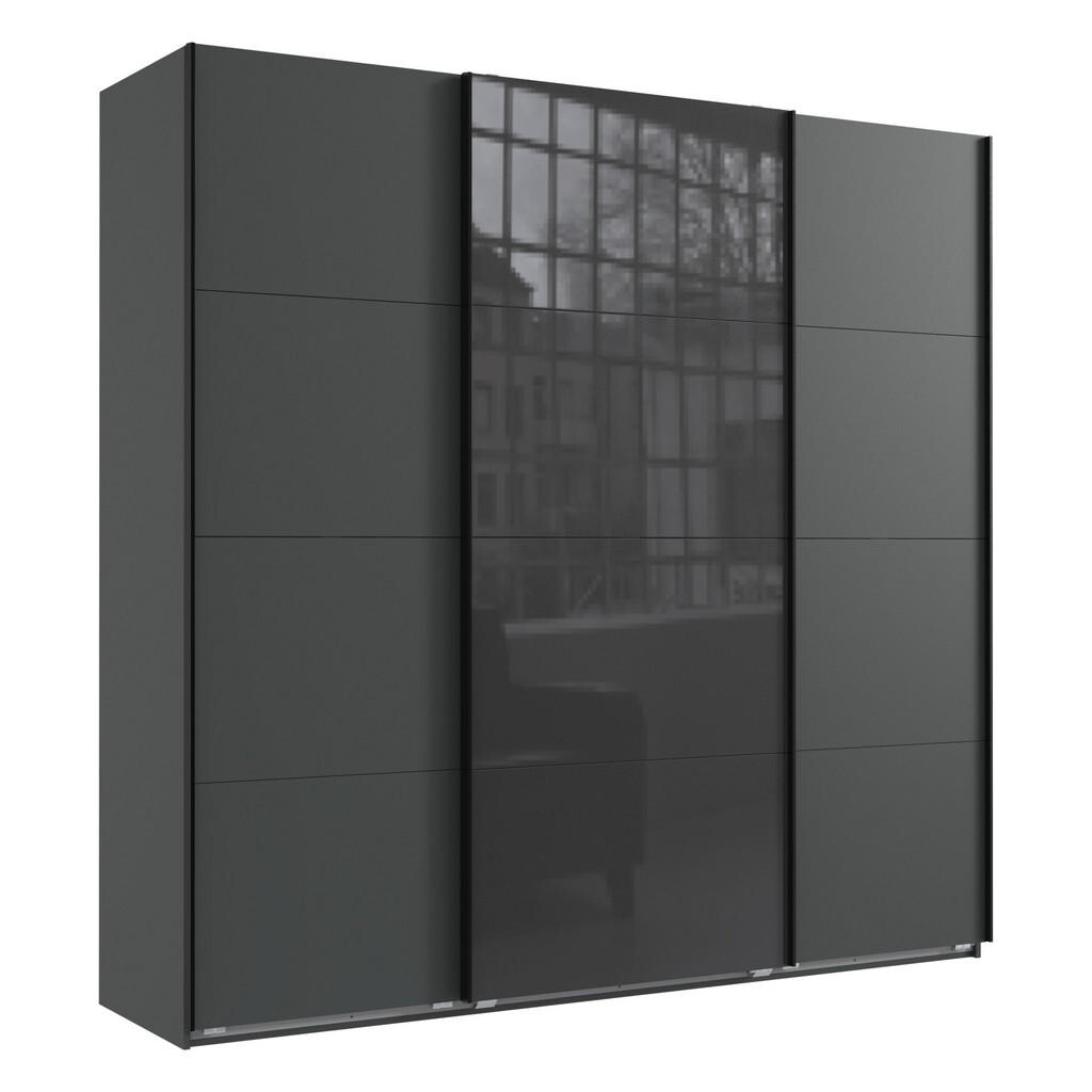 luma-home SKŘÍŇ S POSUVNÝMI DVEŘMI, 3dveřová, 225 × 236 × 64 cm (Š×V×H), extra vysoká, v barvě grafit, s jedněmi prosklenými dveřmi v šedé barvě / 225