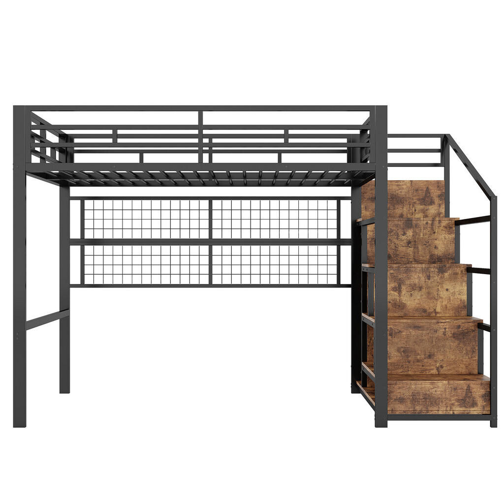 KOMHTOM PATROVÁ POSTEL 140 x 200 cm se skříní, úložným žebříkem, 7barevným LED osvětlením, bez matrace, černá