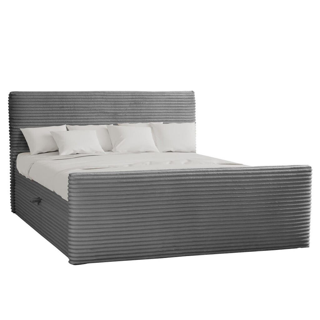 Kaiser Möbel KONTINENTÁLNÍ POSTEL s úložným prostorem a topperem TRENTO plyšová manšestrová tkanina 180x200 cm Šedá H2-Pocket