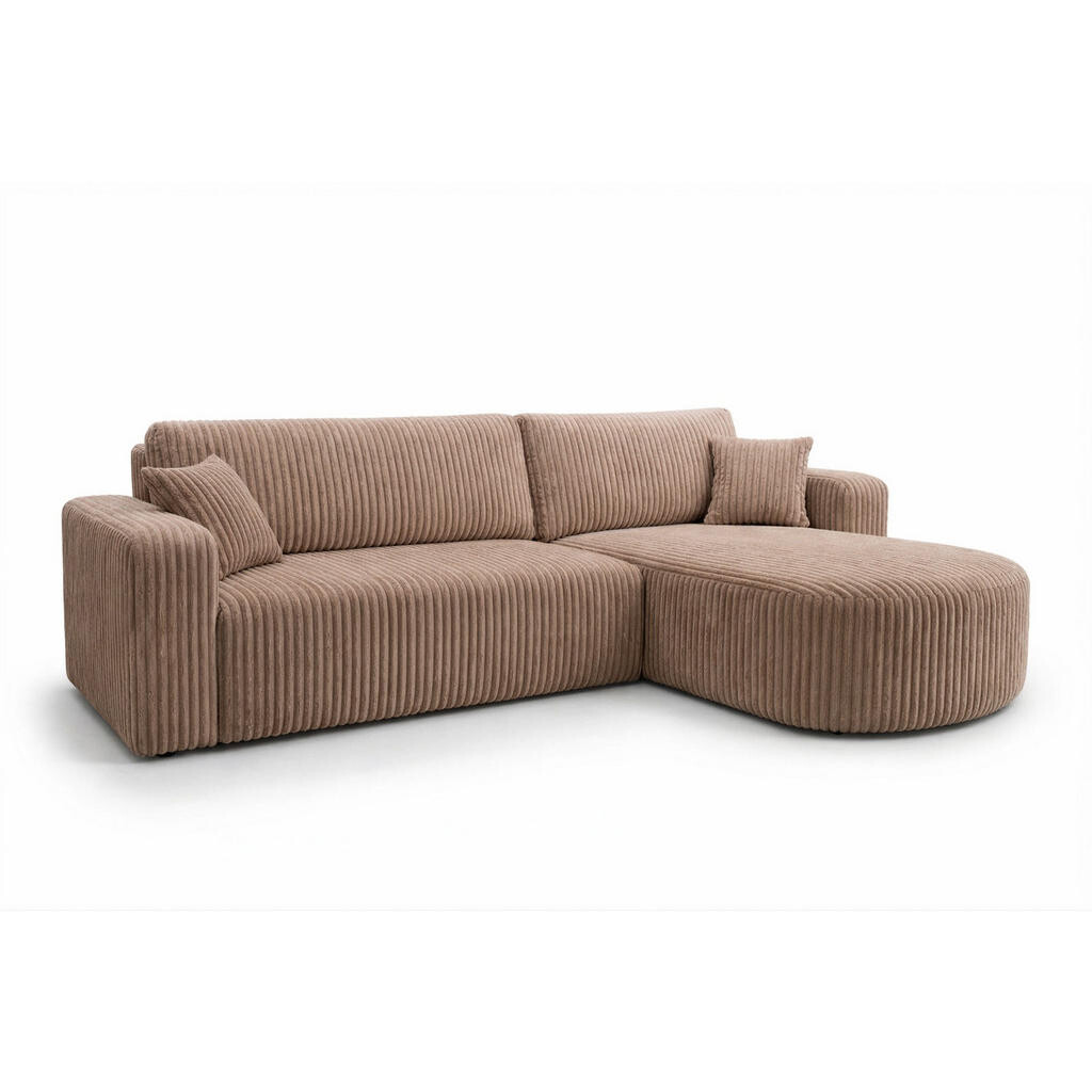 Kaiser Möbel ROHOVÁ SEDAČKA s funkcí spaní, manšestrová tkanina Tilia, Hnědá, Pravá strana, ROUND ONE XL