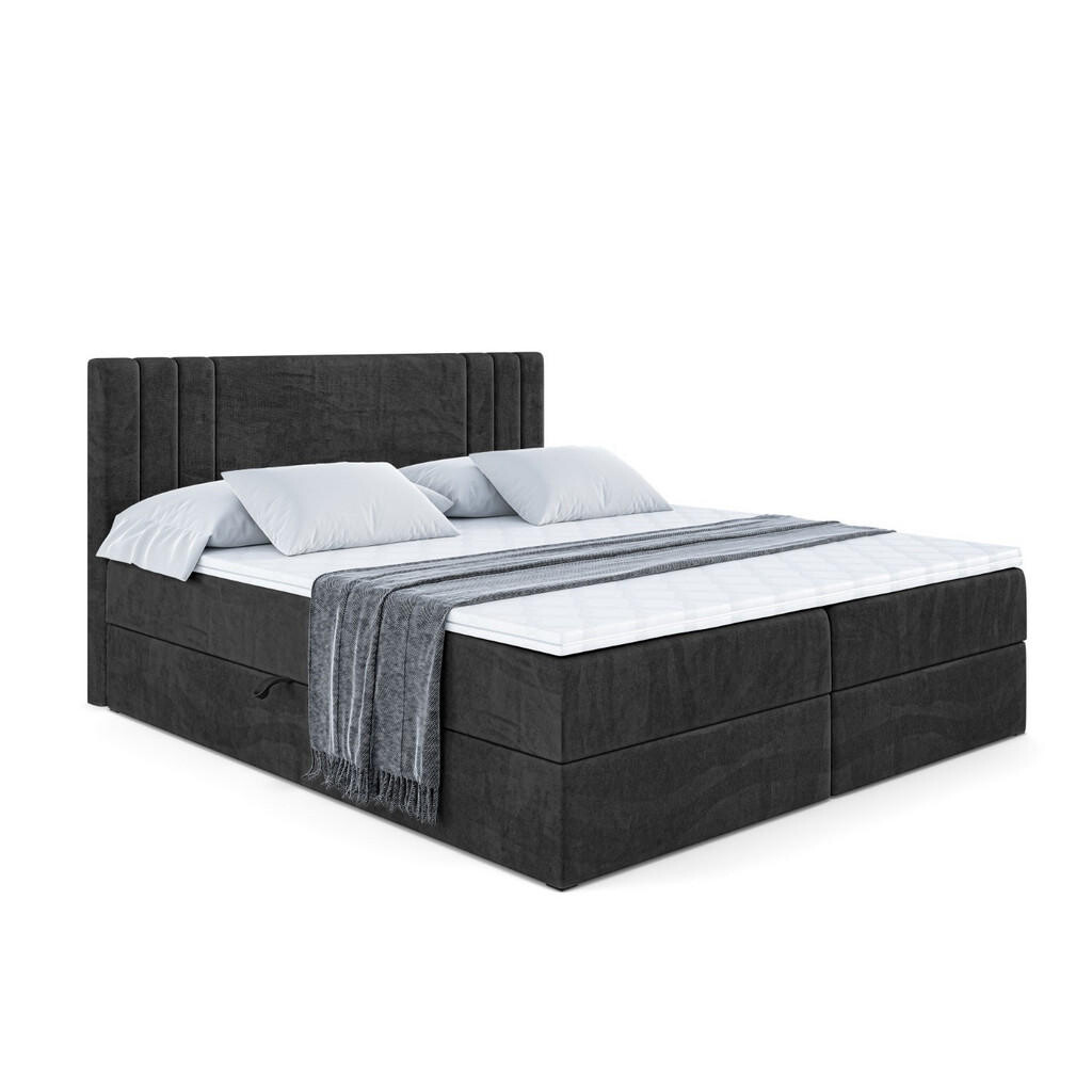 ALTDECOR AMERICKÁ postel s matrací H3 a lamelovým roštem – IDRIKO – 140 × 200 cm, černá