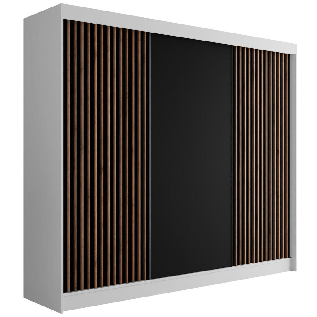 ALTDECOR ŠATNÍ SKŘÍŇ s lamelovými posuvnými dveřmi VILANv2 – 250 cm bílá + lamela dub wotan