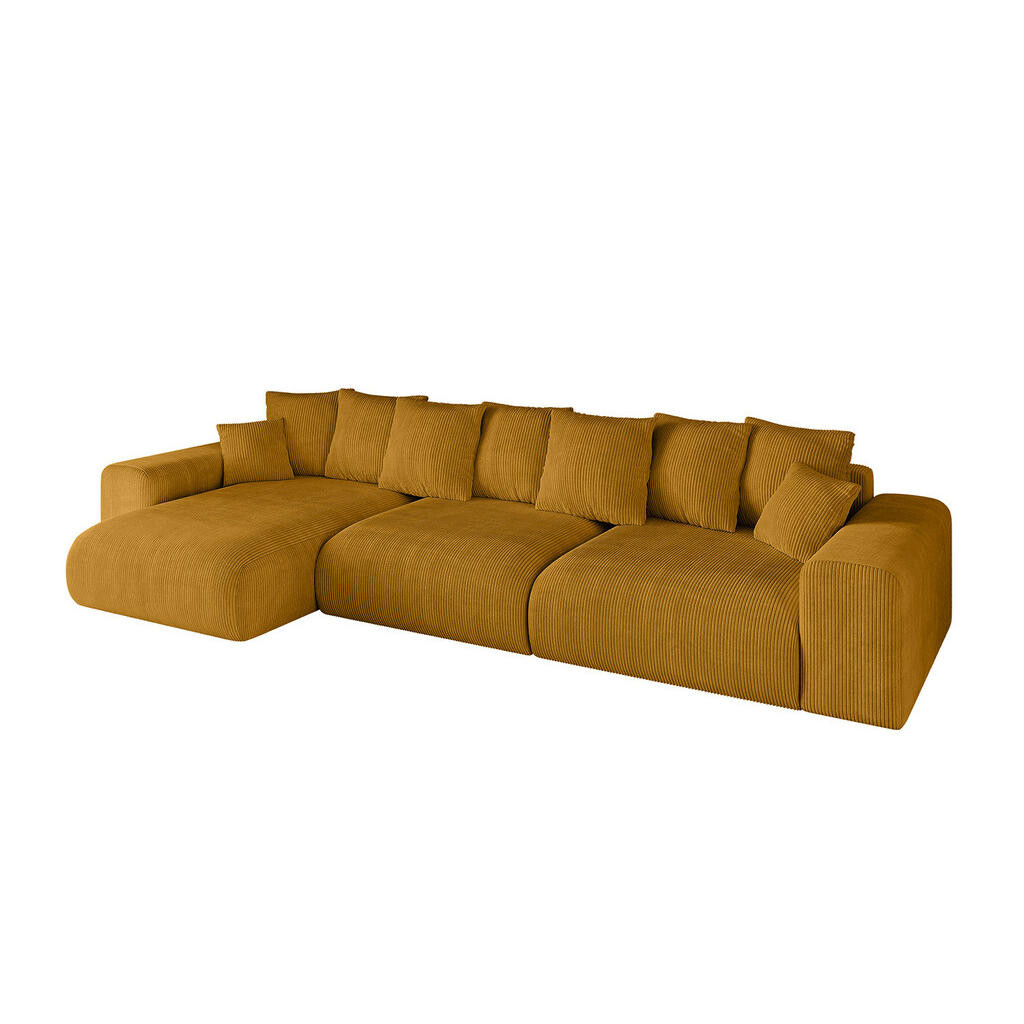 ALTDECOR ROHOVÁ SEDACÍ SOUPRAVA s otomanem vlevo ESKAR-L2 364x176x72 curry žlutá manšestr