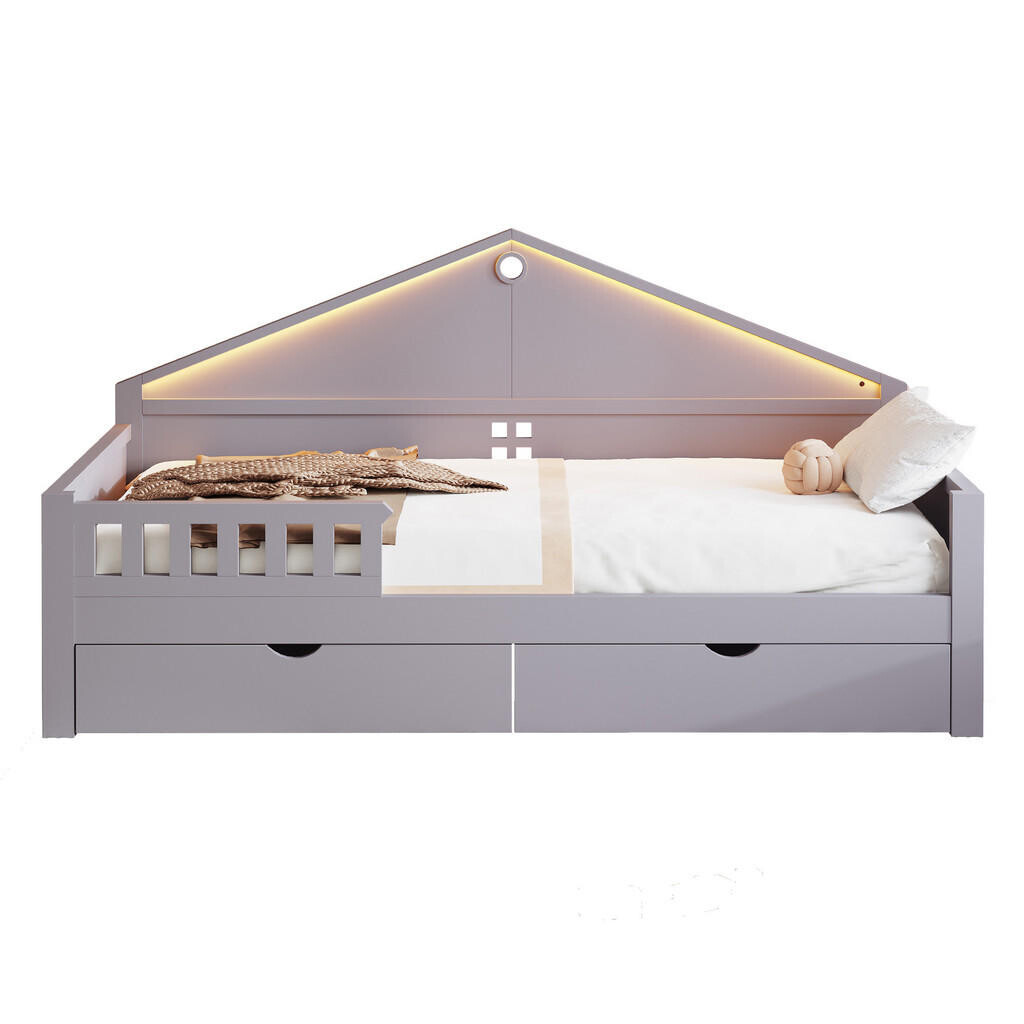 FLIEKS DĚTSKÁ POSTEL 90x200cm LED Zásuvky Šedá