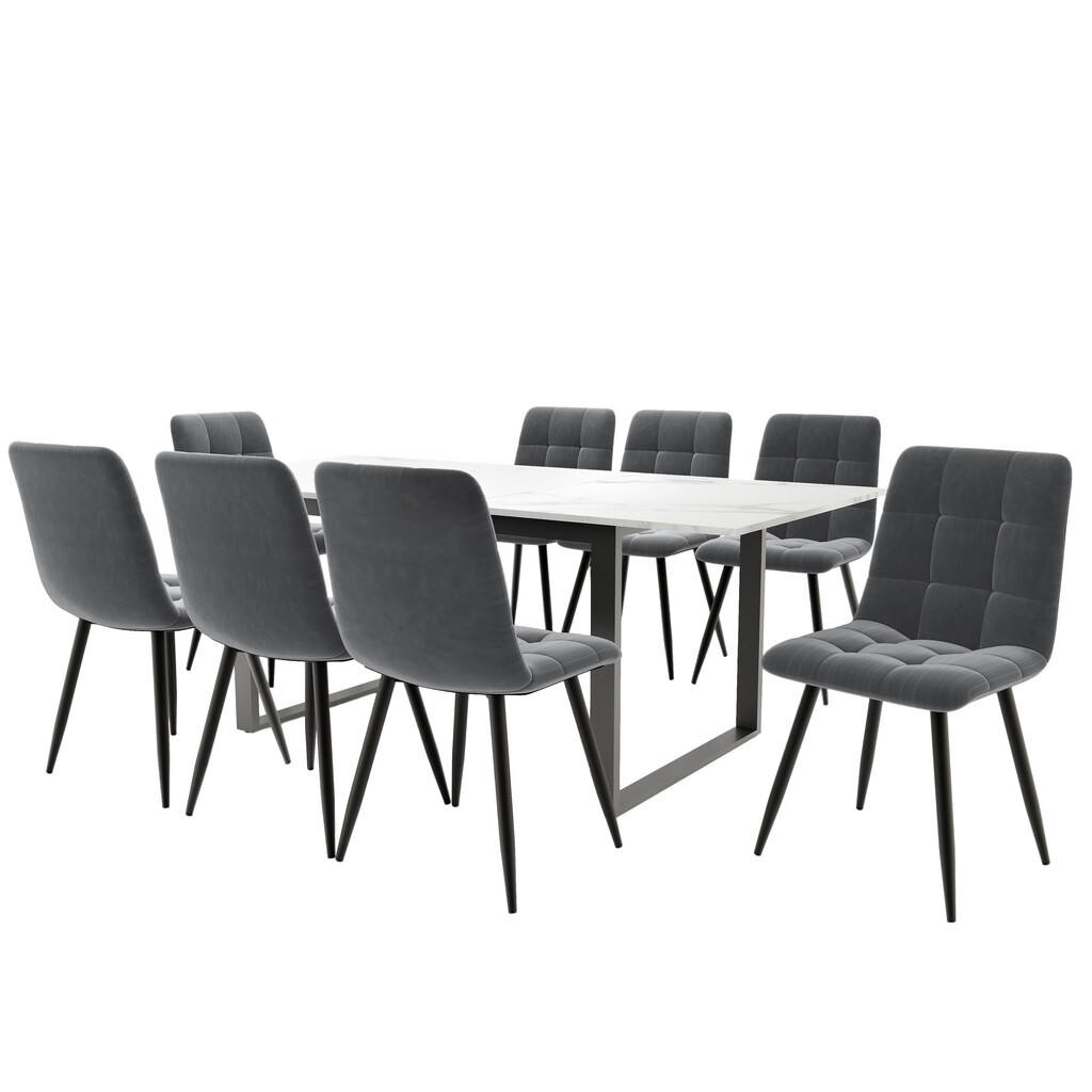 FLIEKS JÍDELNÍ SET 8 Židlí Bílý Šedý Černý 140-180cm