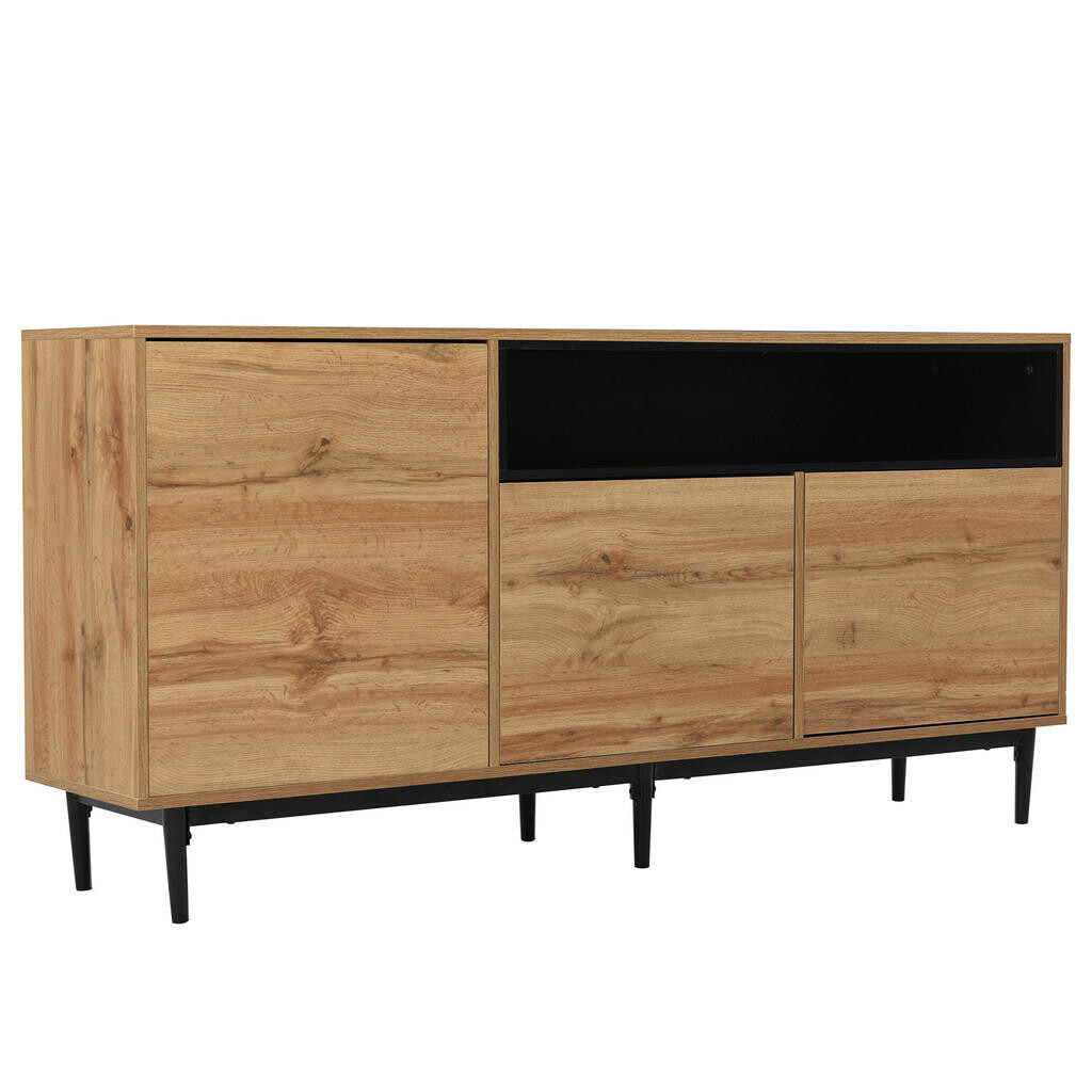 Urban Meuble KOMODA černá s dvířky a otevřenými policemi 160/35/76 cm