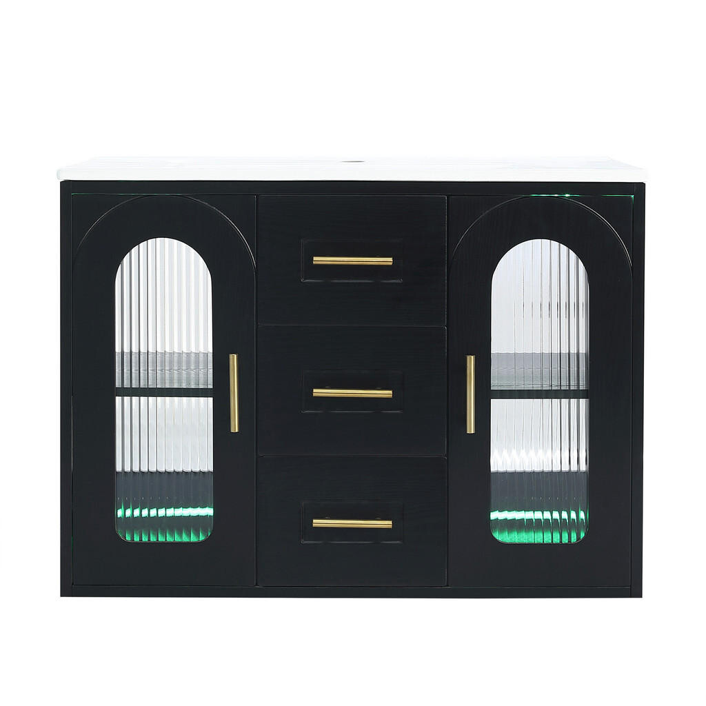 FLIEKS KOUPELNOVÁ SKŘÍŇKA, závěsná, LED, černá, 76 cm