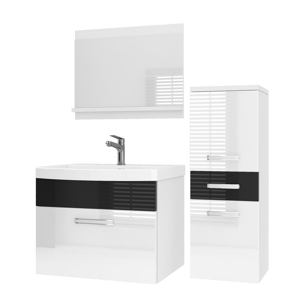 B BELINI GROUP KOUPELNOVÝ NÁBYTEK Koupelnová SADA PRI P2, Bílá / Černá lesklá, 90 cm