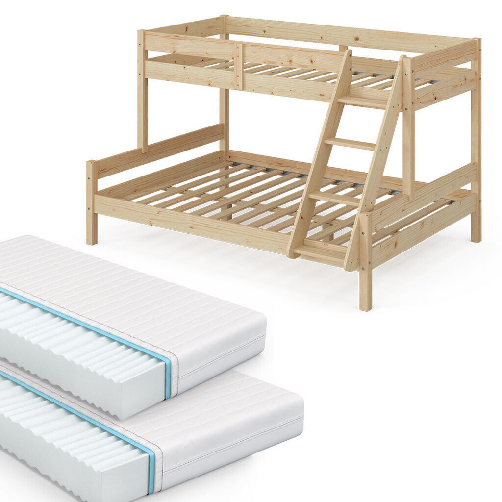 VitaliSpa PATROVÁ POSTEL Everest Přírodní dřevo 140x200 / 90x200 cm se 2 matracemi