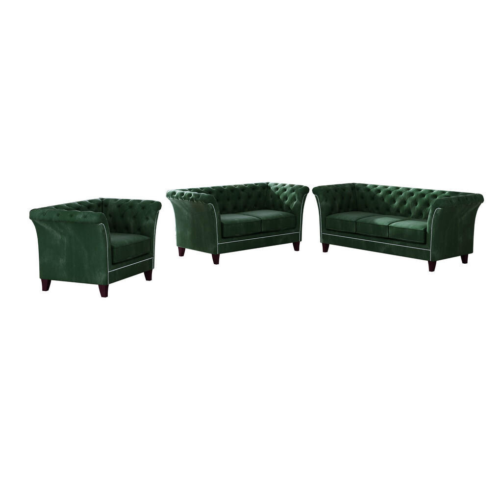 S-Style CHESTERFIELD SEDACÍ SOUPRAVA 3+2+1 Fusion z lahvově zeleného sametu