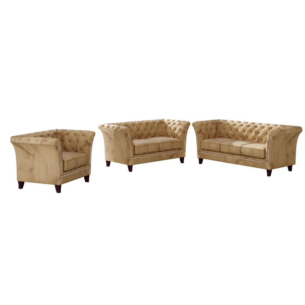 S-Style CHESTERFIELD SEDACÍ SOUPRAVA 3+2+1 Fusion z béžového sametu