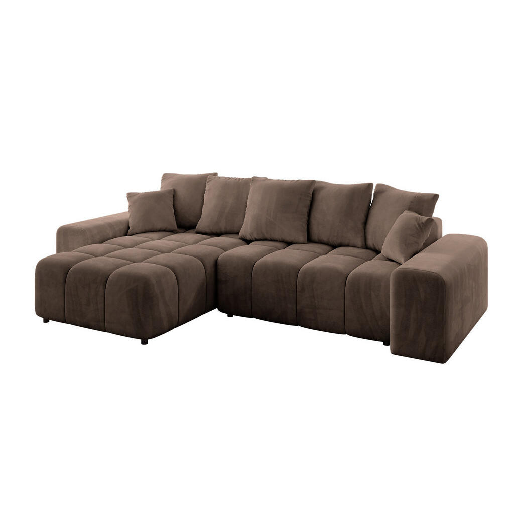 ALTDECOR ROHOVÁ SEDACÍ SOUPRAVA s otomanem vlevo ENIL-L 297x189x68 hnědý velur