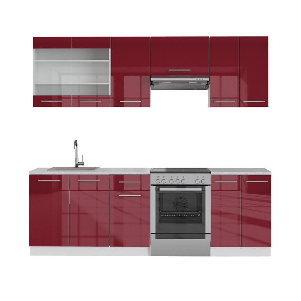 Vicco KUCHYŇSKÝ KOUT Fame-Line Bordeaux vysoký lesk/bílá 240 cm , PD Mramor