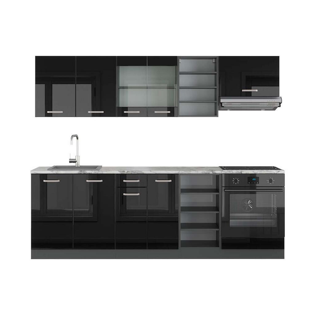 Vicco KUCHYŇSKÝ KOUT R-Line Vysoce lesklá černá/antracitová 240 cm , PD Mramor
