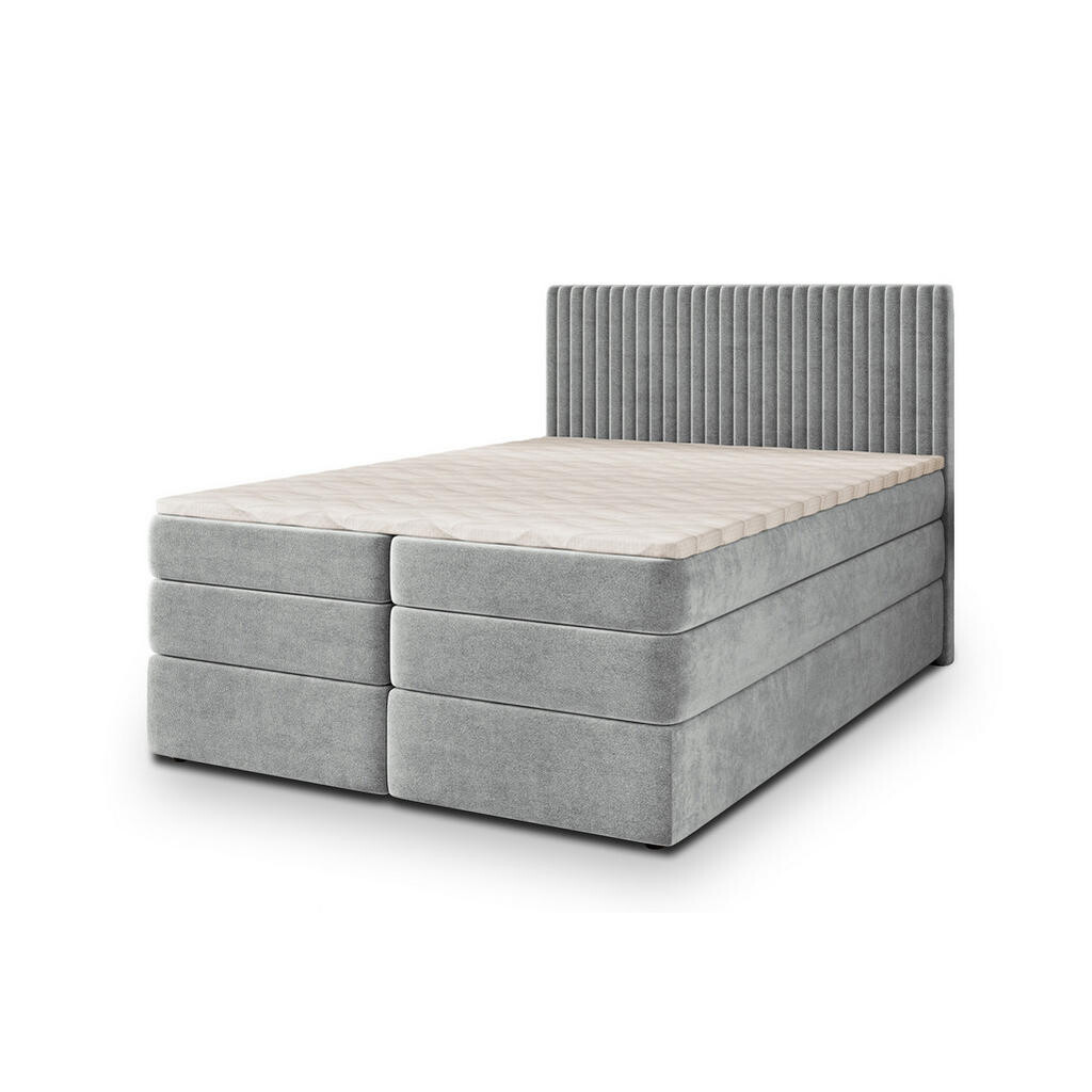MASSENO POSTEL BOXSPRING FELBIO 140x200 cm, s matrací a úložným prostorem, světle šedá