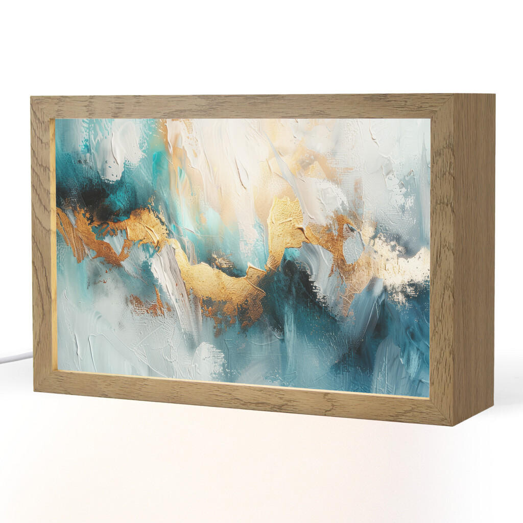 OnlyWow STOLNÍ LAMPA Abstraktní - umění - zlatá - modrá 30x20 cm